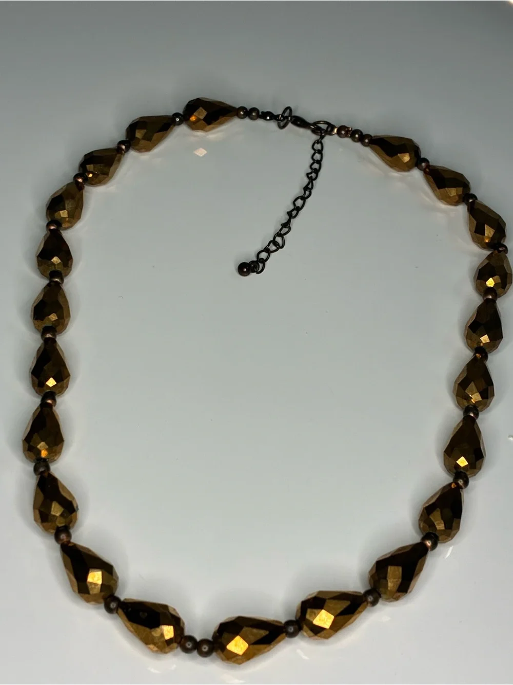 Murano Faceted Mocha Brown Metallic Teardrop Beaded Necklace